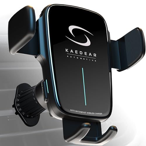 KaedearAutoMotive(カエディア) 車 スマホホルダー ワイヤレス充電 自動開閉 QI高速充電 車載ワイヤレス 充電器 車載ホルダー 充電位置自動検知 オートアジャスト機能 エアコン フック 車用スマホホルダー Vセンスホールド 21d29e39