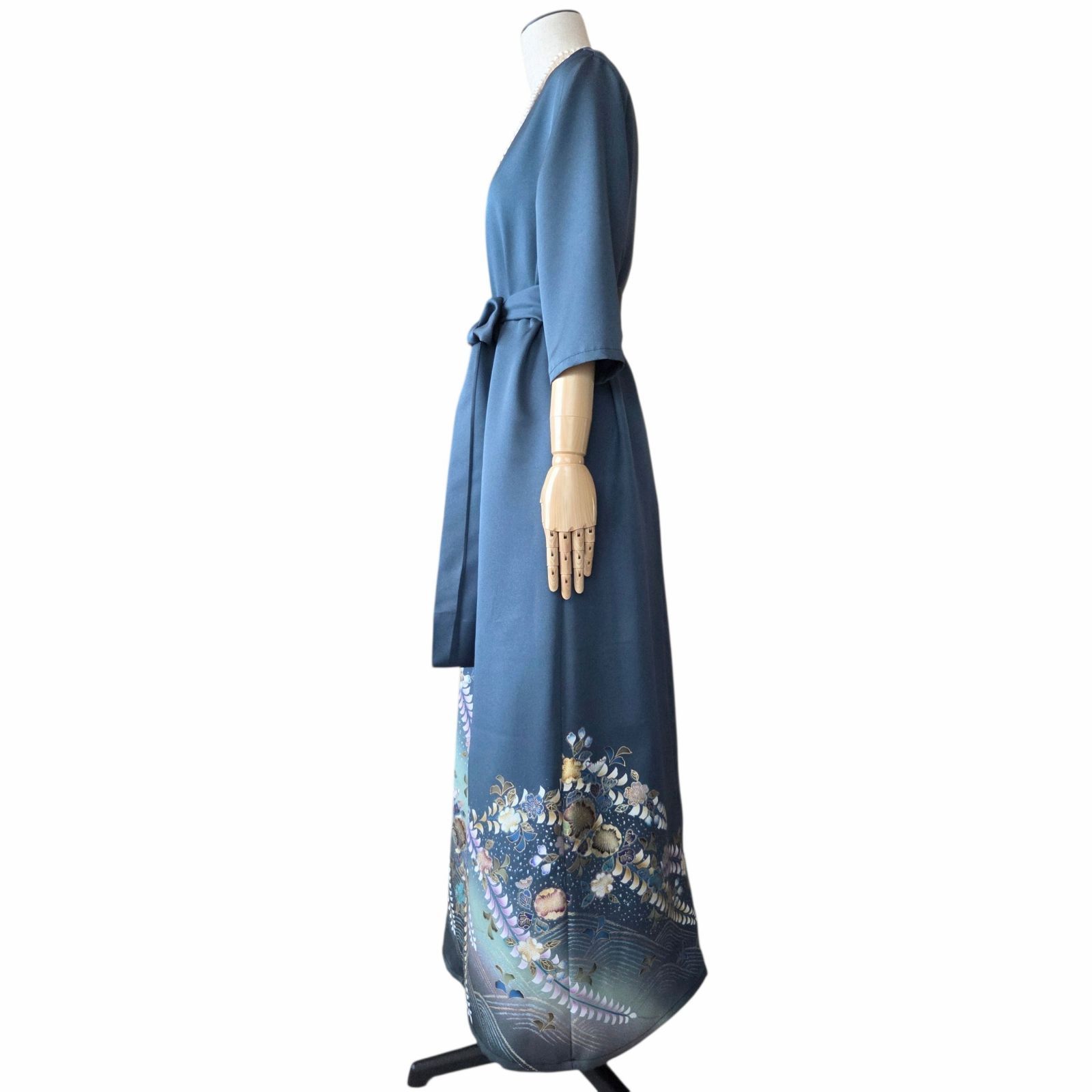 着物リメイク辻ヶ花未使用美品ワンピース 着物リメイク 辻ヶ花 ロングワンピース 七分袖 訪問着 Aライン
