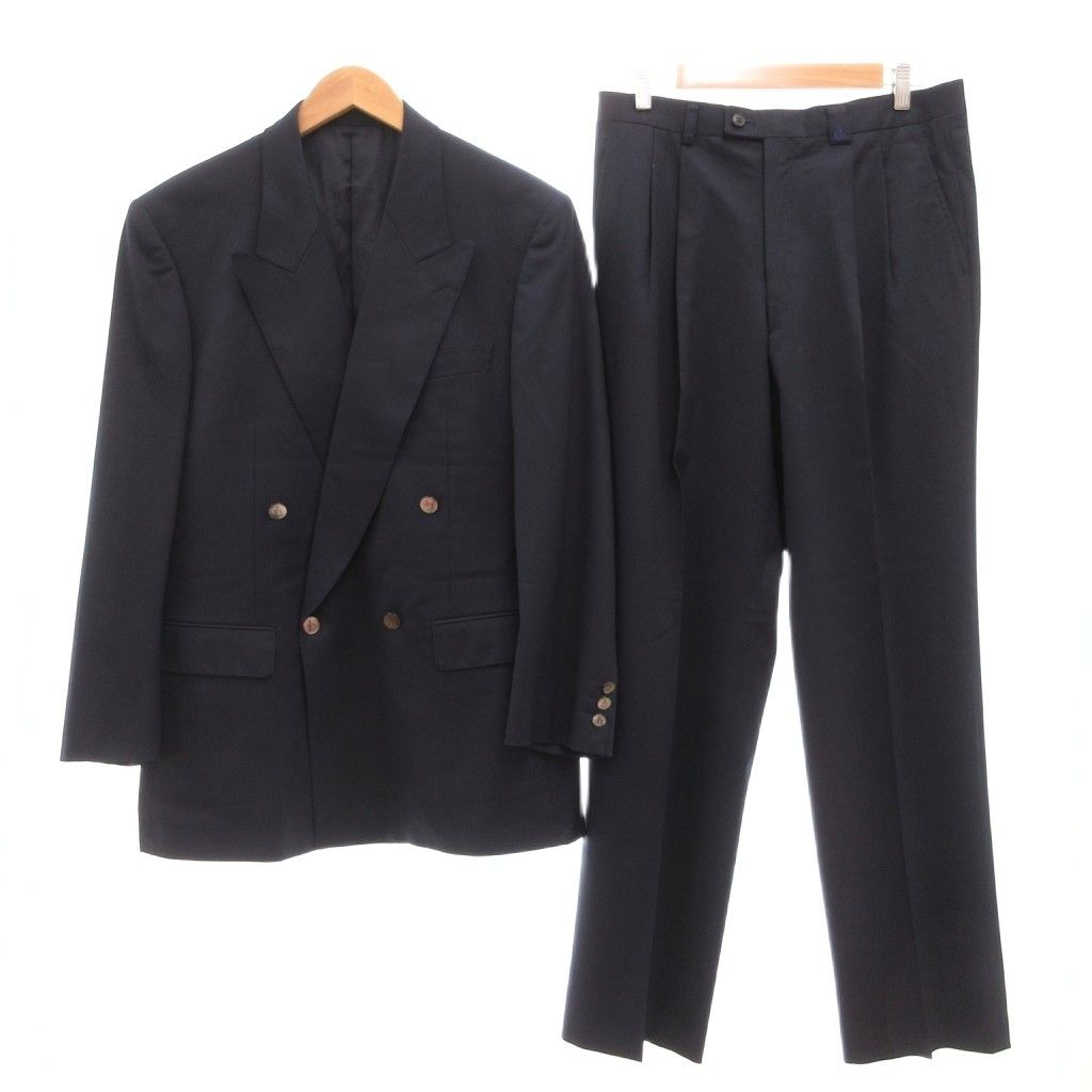 ランバン LANVIN スーツ セットアップ ジャケット パンツ フォーマル 紺 ネイビー ダブルブレスト ピークドラペル 長袖 /SX ■GY74