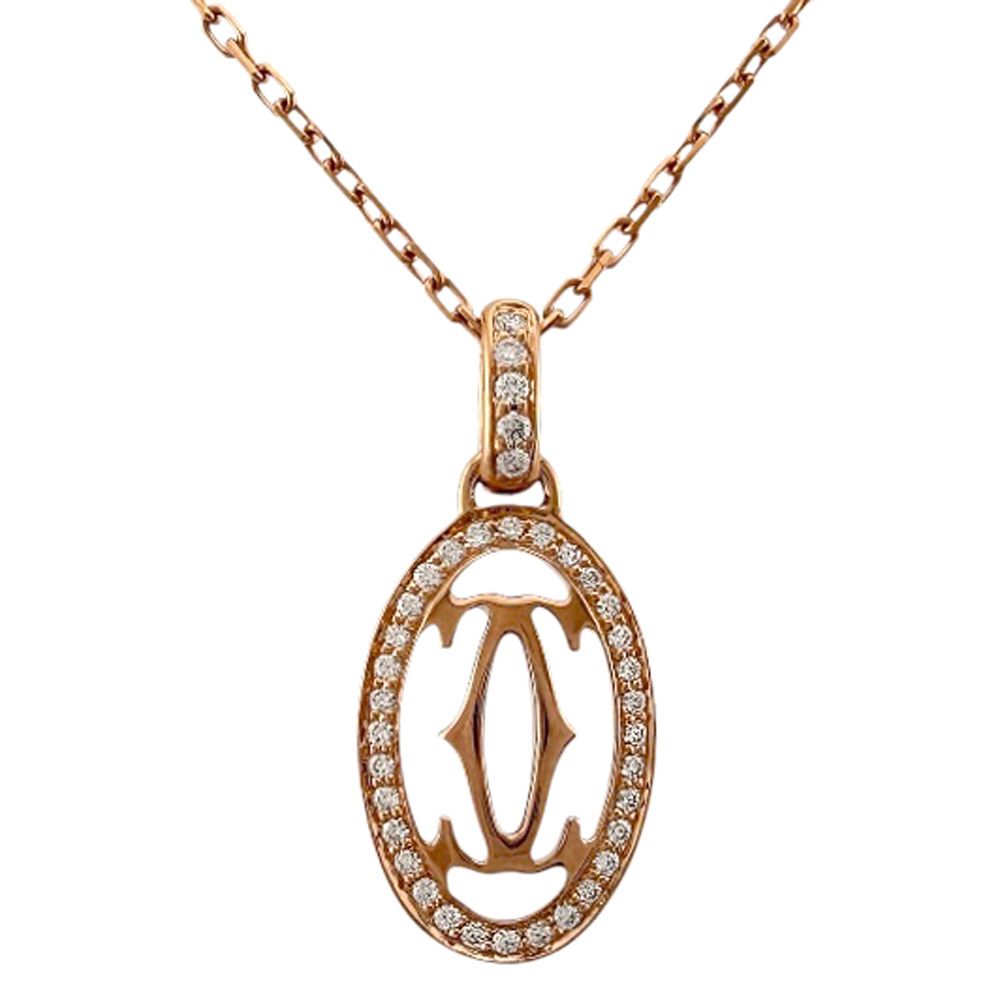 カルティエ ドゥーブルC ネックレス 18金 K18ピンクゴールド ダイヤモンド レディース CARTIER 中古 カルティエ