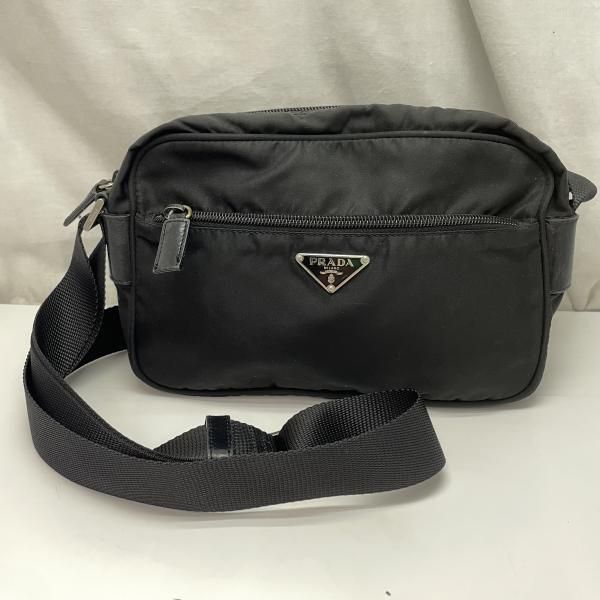 【中古】PRADA ショルダーバッグ 黒 ナイロン ベタ有 プラダ[91]