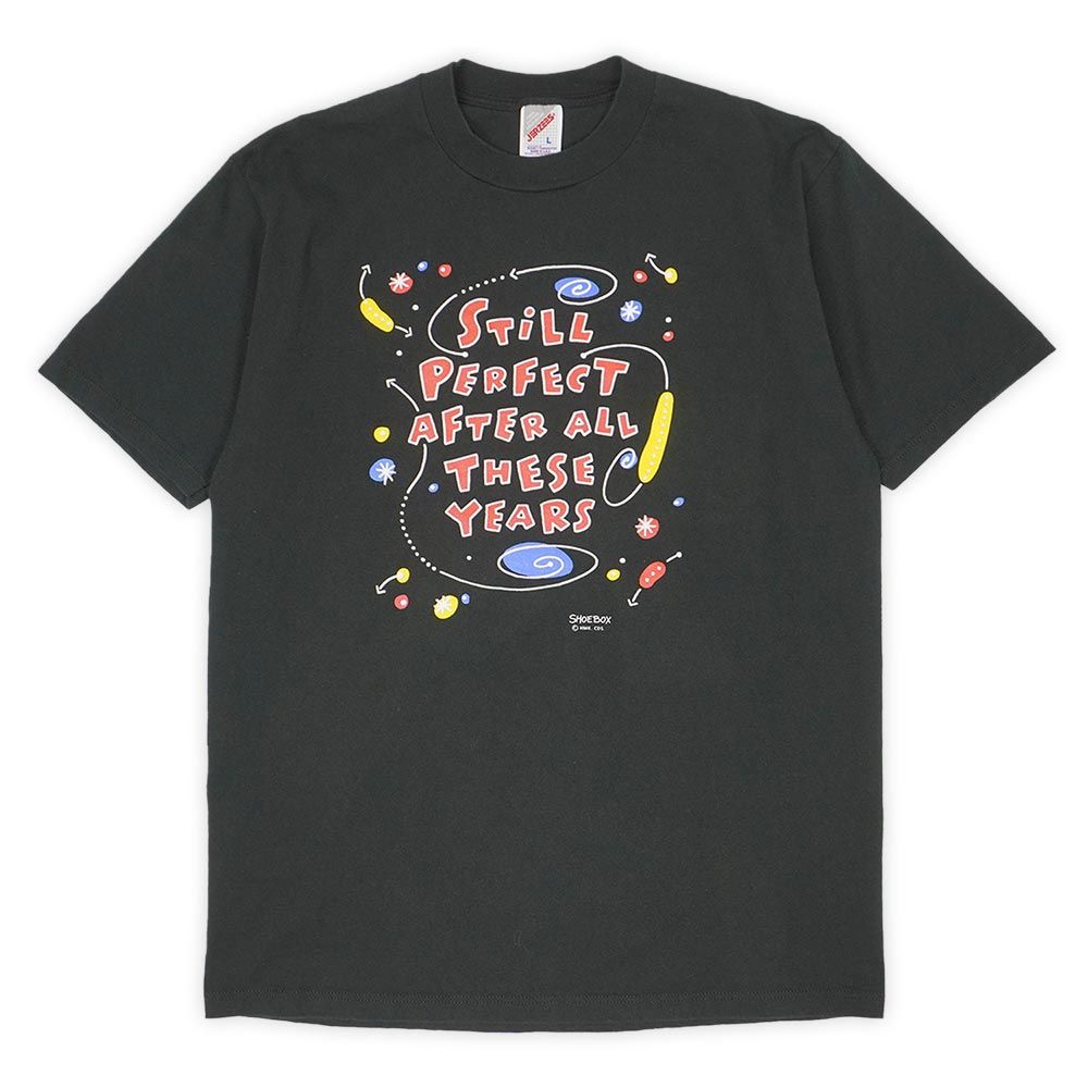 美品 90s 90年代 SHOEBOX GREETINGS プリントTシャツ アート ART 美品 MADE IN USA アメリカ製 JERZEES RUSSELL ラッセル ヴィンテージ 古着 メンズ ブラック / 黒 L【中古】