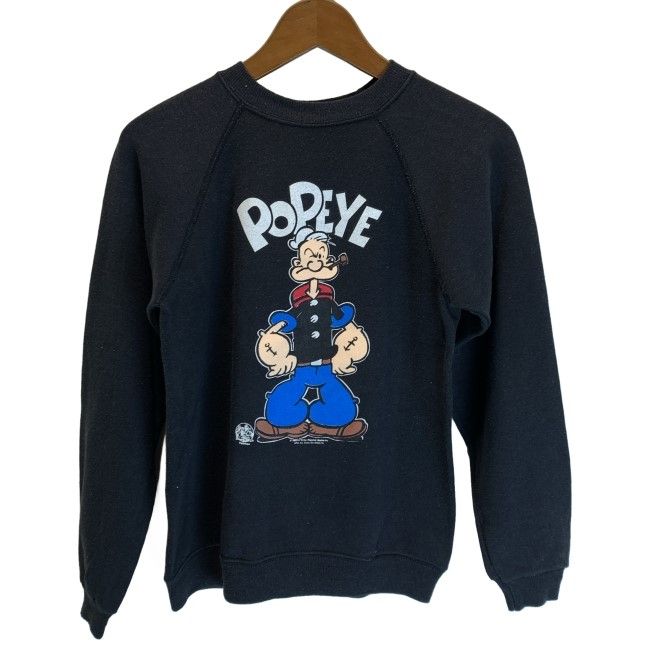 【中古】　Hanes　スウェット　90s vintage　90年代　OLD　長袖　トップス　クルーネック　裏起毛　キャラクター　ポパイ　USA製　古着　/1591