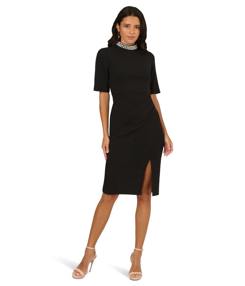 アドリアナ パペル レディース トップス ワンピース クレープ Adrianna Papell Embellished Crepe Short Dress BlackIvory アイボリー