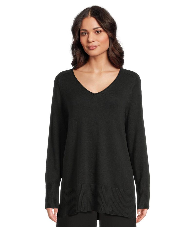 エイリーンフィッシャー レディース アウター ニット・セーター Vネック コットン Eileen Fisher Peruvian Cotton Blend Vneck Sweater Black ブラック