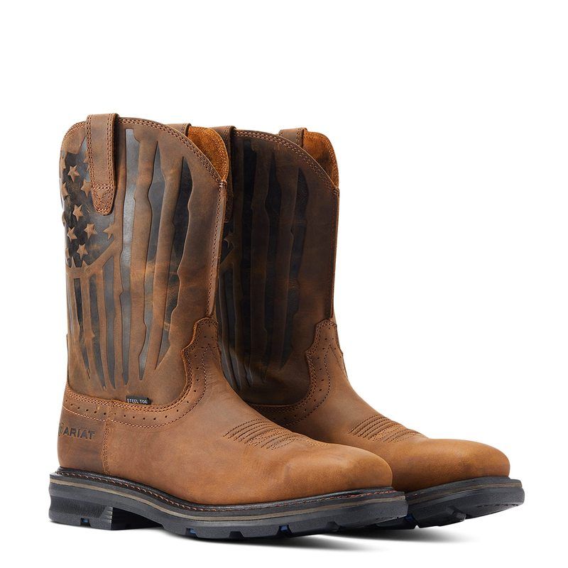 アリアト メンズ シューズ ブーツ・レインブーツ Tシャツ Ariat Sierra Shock Shield Patriot Steel Toe Work Boot Distressed Brow