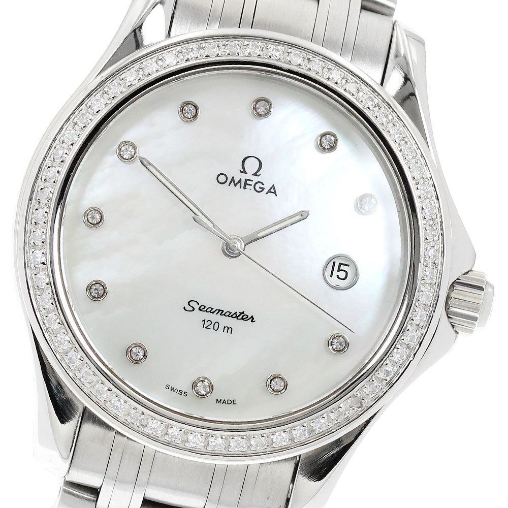 オメガ OMEGA シーマスター120 11P ダイヤベゼル シェル文字盤 クォーツ メンズ 美品 _958578