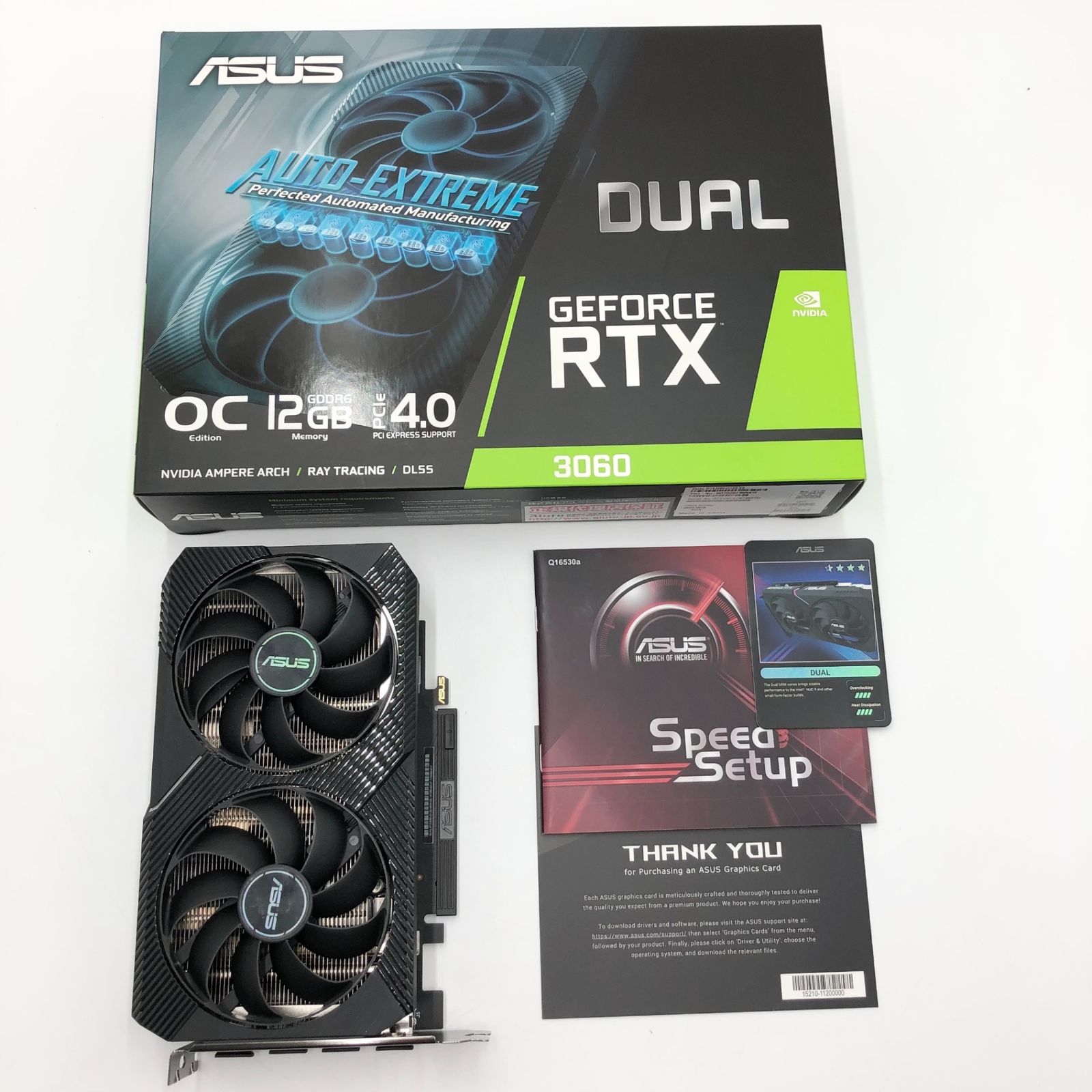 ASUSTek NVIDIA RTX3060 搭載 Axial-techファンと2スロット設計 DUAL-RTX3060-O12G-V2