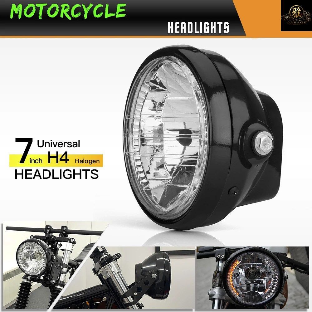 7インチ オートバイ用 H4 ハロゲン ヘッドライト LEDターンシグナル付き 12V オートバイ用ヘッドライト カフェレーサー 7インチ オートバイ用 H4 ハロゲン ヘッドライト LEDターンシグナル付き 12V オートバイ用ヘッドライト カフェレーサー