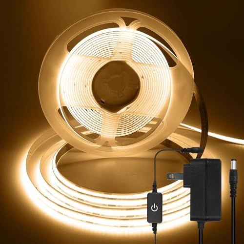 ledテープライト COB 高密度 高輝度 320LEDs/m アダプター・調光器付き 12V 5M カット可能 両面テープ設置 テープライト cob 電球色t 2dc7fc7d