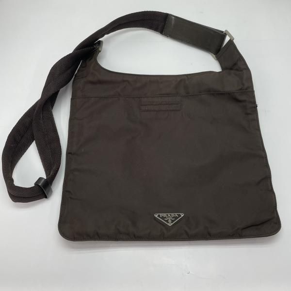 【中古】PRADA テスート ショルダーバッグ 茶 ナイロン プラダ[91]