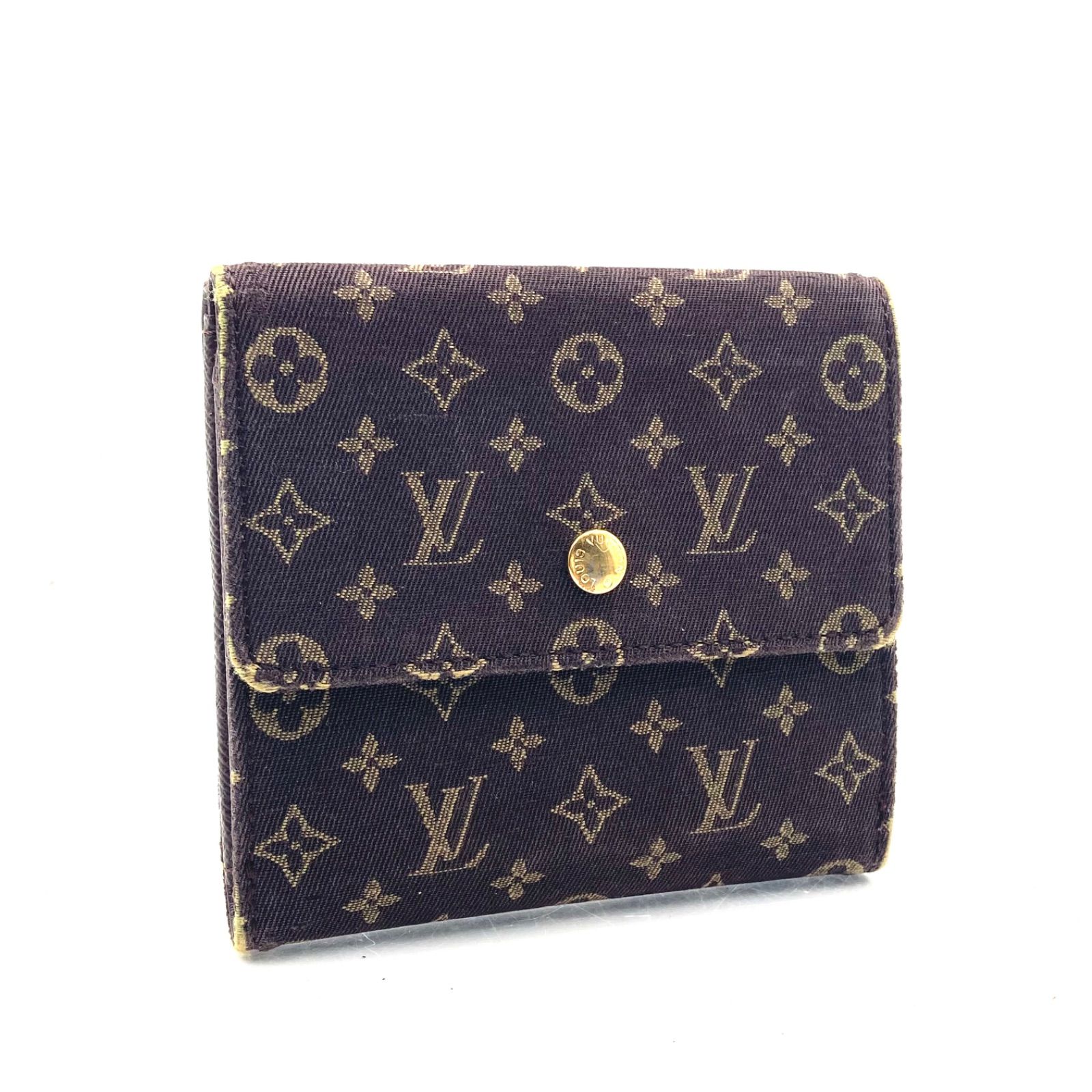 LOUIS VUITTON ルイヴィトン　モノグラムミニラン　エベヌ　ポルトフォイユ　エリーズ　三つ折り財布　キャンバス×レザー　ブラウン　ゴールド金具　フランス製　刻印あり2006年製　高級　ラグジュアリー　ハイブランド
