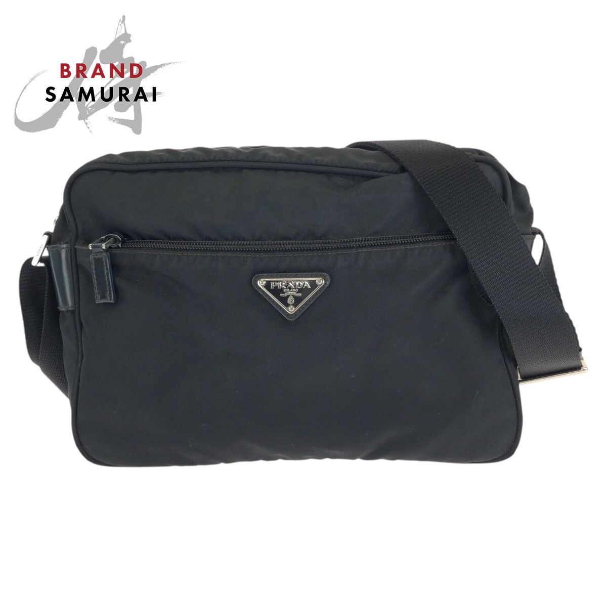 美品 PRADA プラダ テスート 三角ロゴプレート ブラック 黒 シルバー金具 ナイロン ショルダーバッグ メッセンジャーバッグ 602415【中古】