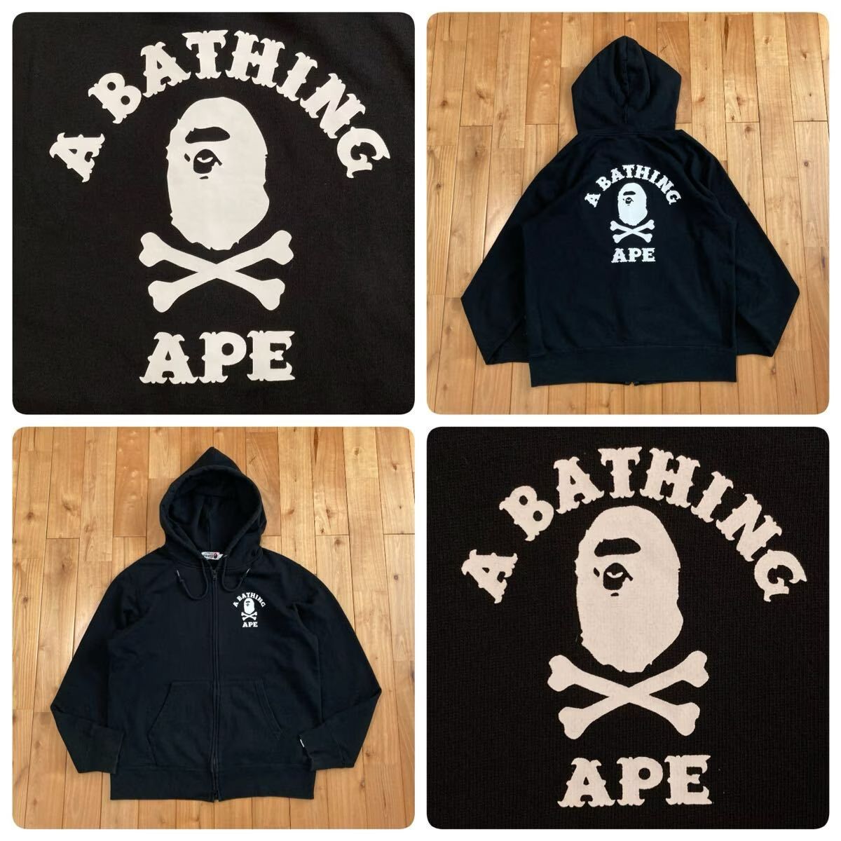 BAPE SKULL BONE カレッジロゴ ジップ パーカー Mサイズ a bathing ape zip hoodie Pirate エイプ ベイプ アベイシングエイプ y5