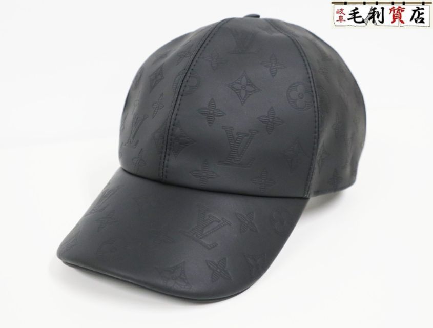 ルイヴィトン LOUIS VUITTON キャップ モノグラム シャドー M76985 ブラック シルバー金具 レザー ブラック 美品 帽子