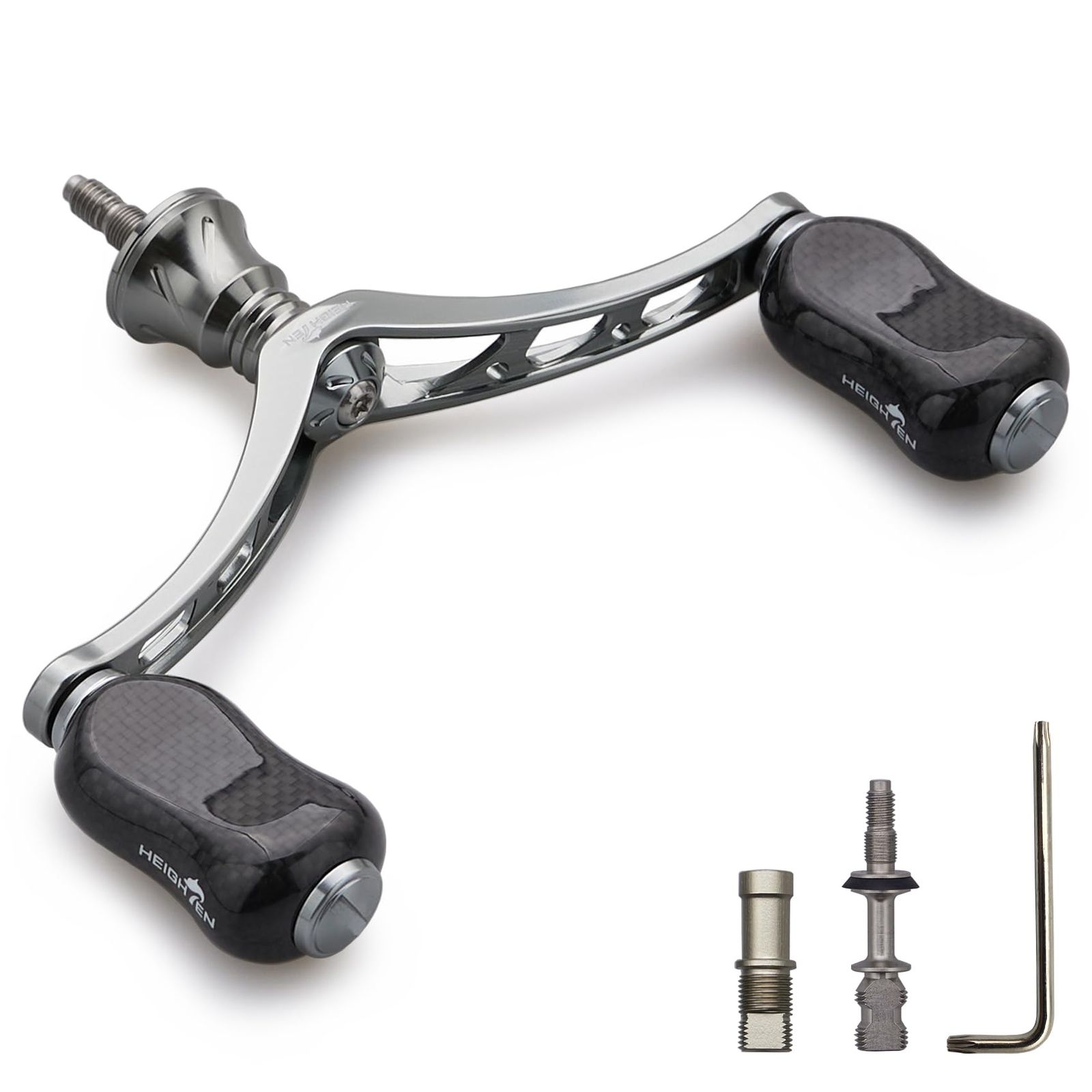 HEIGHTEN 80mm/98mm リール ハンドル 20mm/21mm カーボン ノブ 搭載 シマノ ダイワ 通用 スピニングリール用 Gourd Series (ガンメタル) (HT16705)