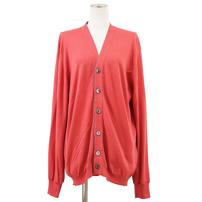 【SALE】Brunello Cucinelli ブルネロクチネリ カーディガン サイズ 52 メンズ レディース ユニセックス 長袖 Vネック リブ袖 トップス ピンクレッド 赤 桃色 イタリア製