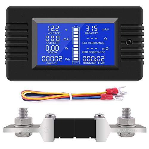 DCデジタル電圧計電流計 YOJOCK 9 in 1電気用モニター DC 0-200V 300A LCD表示デジタル電圧電流エネルギー計 電圧・電流・抵抗・電力・電力量・内部抵抗・容量など電流計電圧計メーター 300Aシャント付き(沖縄・離島 e250c58f