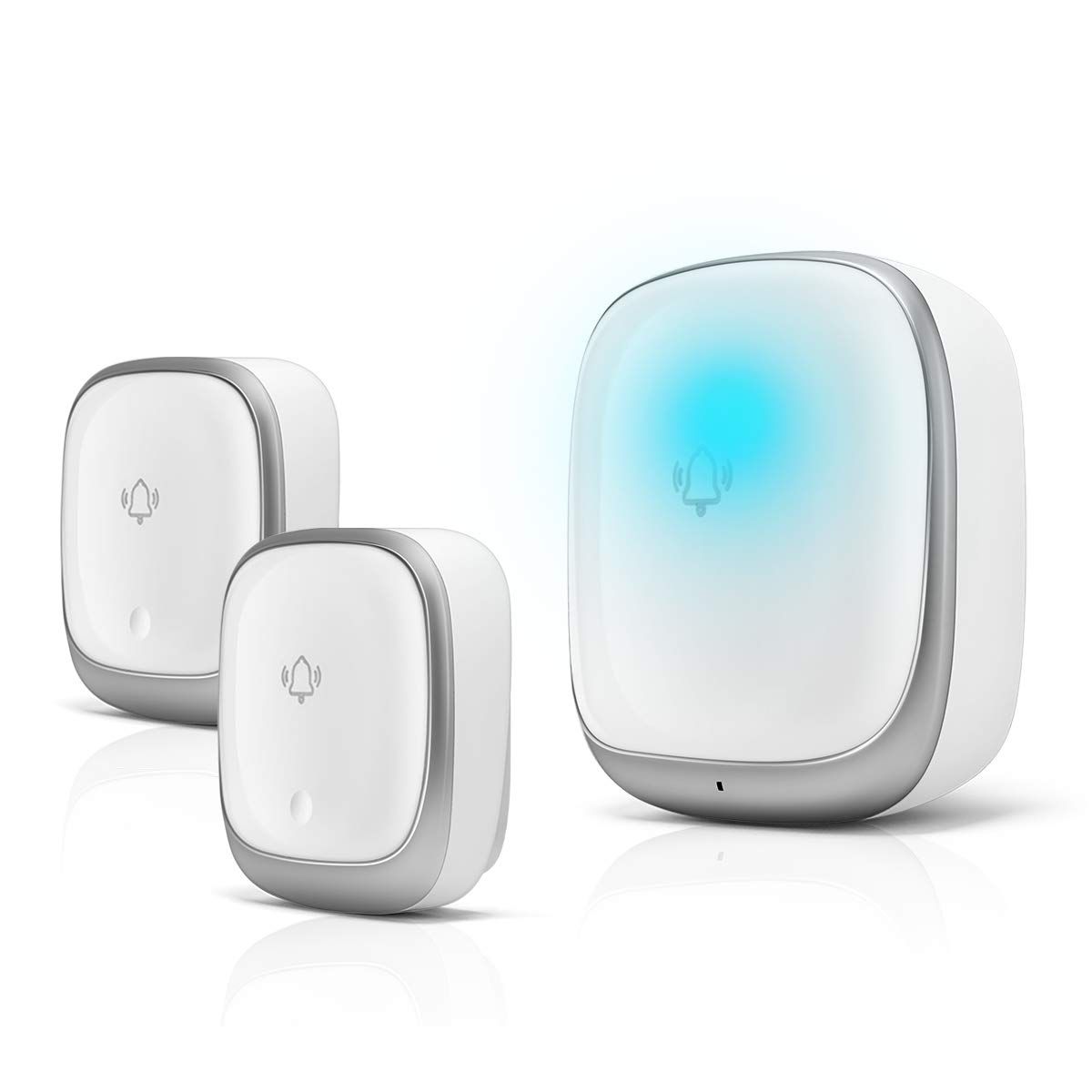ワイヤレスチャイム 玄関チャイム 電池不要 自動発電 音と光で呼び出しチャイムセット 7色led 4段階音量調節38曲選択 防水防塵 介護呼び鈴ドアベル 最高200M無線範囲 送信機2個 受信機１個送料無料 6df7534d