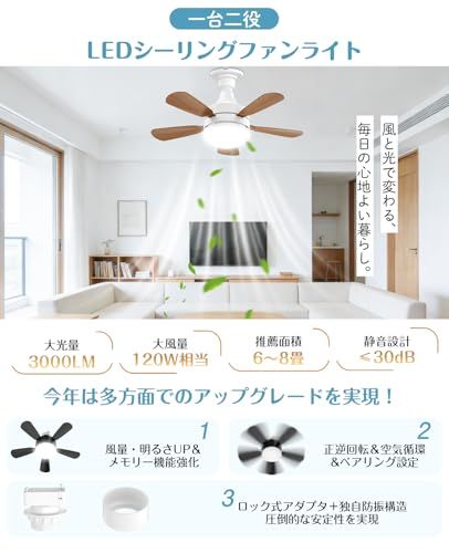 SUKITEN シーリングファンライト 6~8畳 正逆回転 小型 28W 3,000lm DC