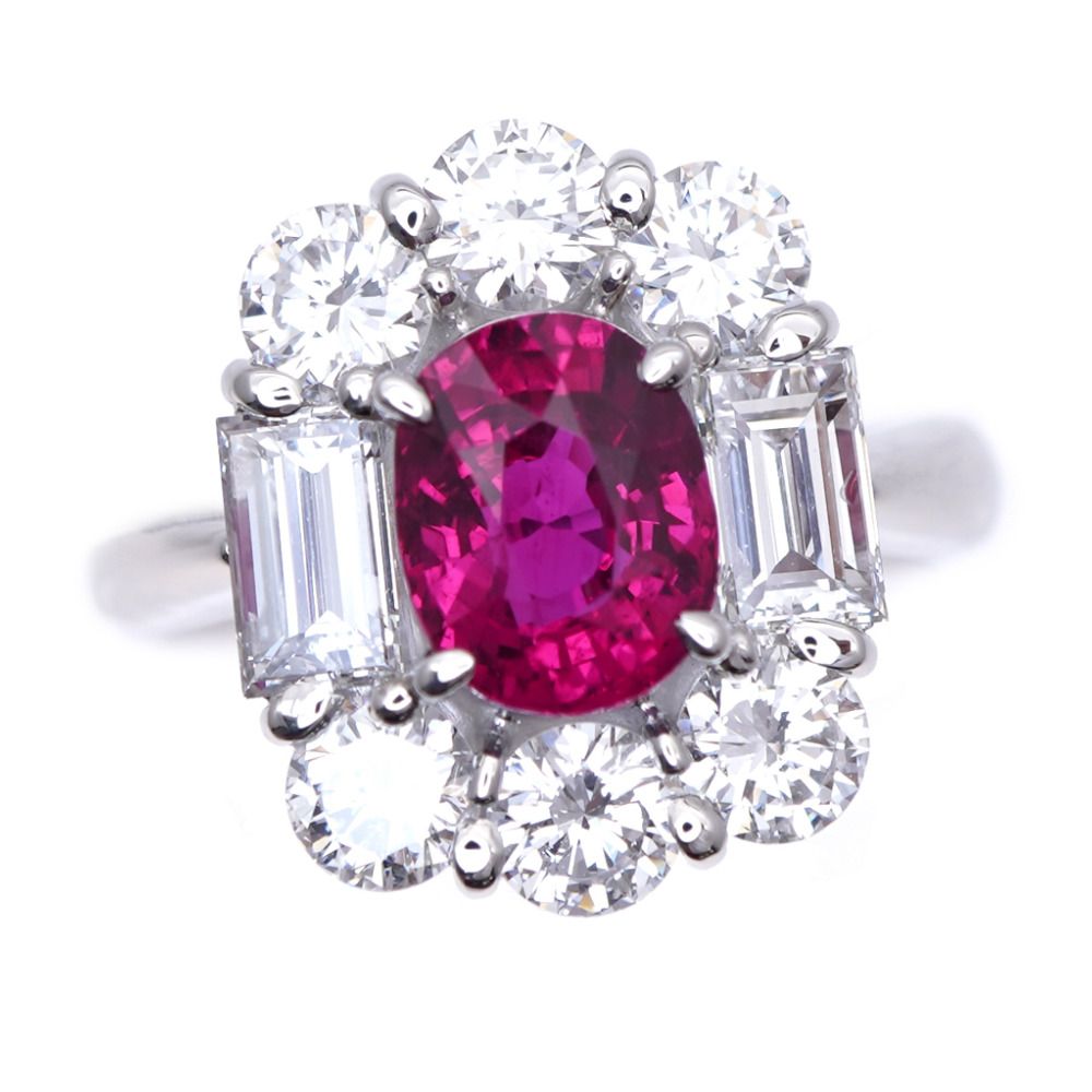 美品 ルビー2.20ct ダイヤ2.43ct Pt900 リング GIA鑑別書 指輪 タイ産 プラチナ ダイヤモンド 12号 レッド 0972【中古】 レディース