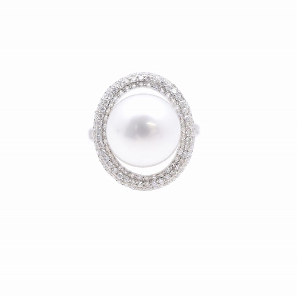 新品同様 オーロラフェニックス白蝶真珠 パール 12.6mm ダイヤ0.96ct Pt900 リング 17号 指輪 パール プラチナ ジュエリー 1580【中古】