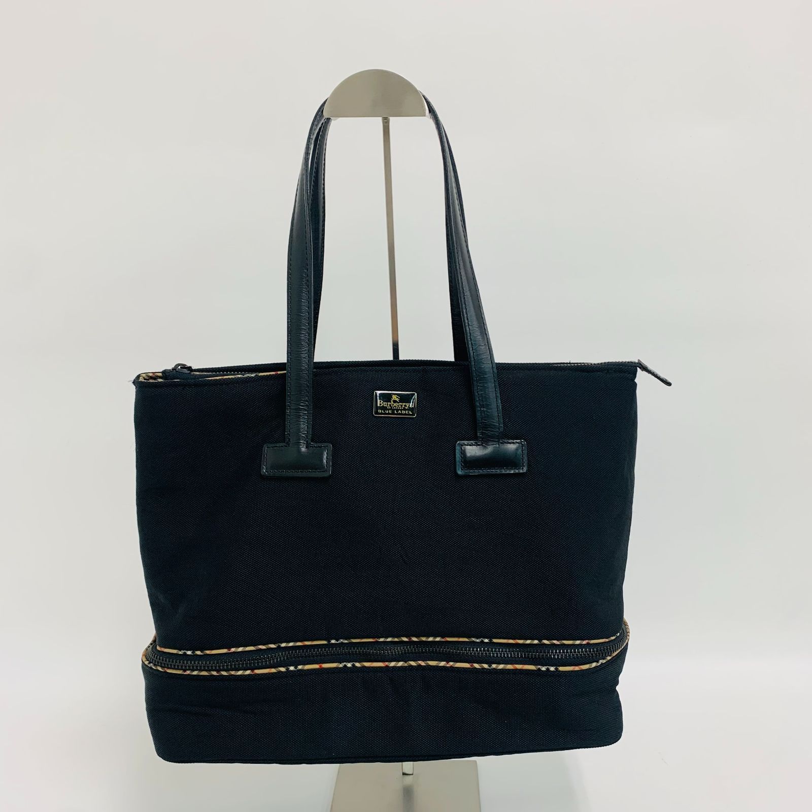 美品】BURBERRY BLUE LABEL トートバッグ ナイロン レザー 黒（0113