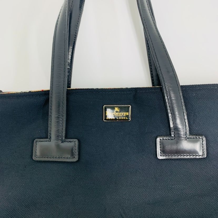 美品】BURBERRY BLUE LABEL トートバッグ ナイロン レザー 黒（0113