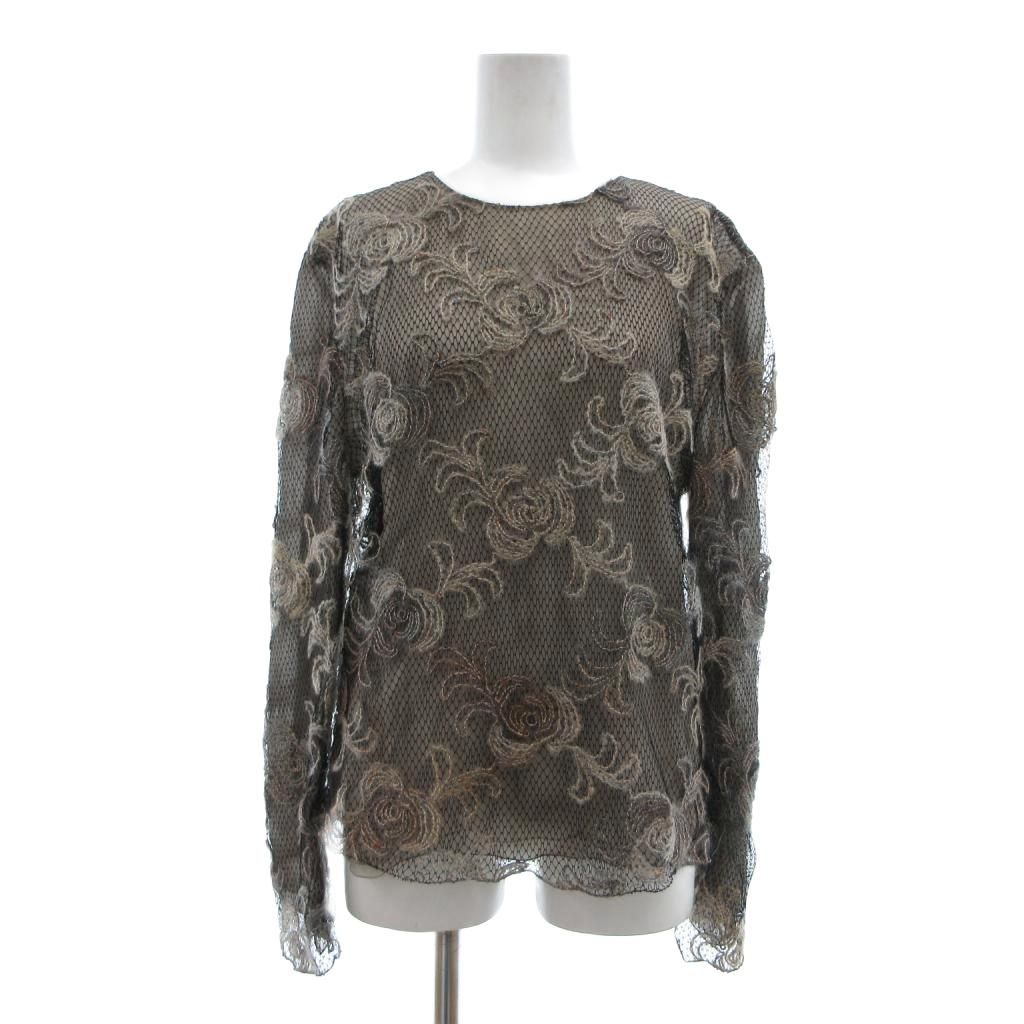ジョルジオアルマーニ GIORGIO ARMANI カットソー ウール 42 黒 ブラック マルチカラー 長袖 花柄 レース /SX