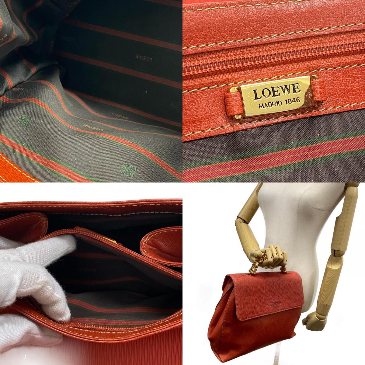 LOEWE/ロエベ ベラスケス ツイスト金具 レザー ハンドバッグ レッド