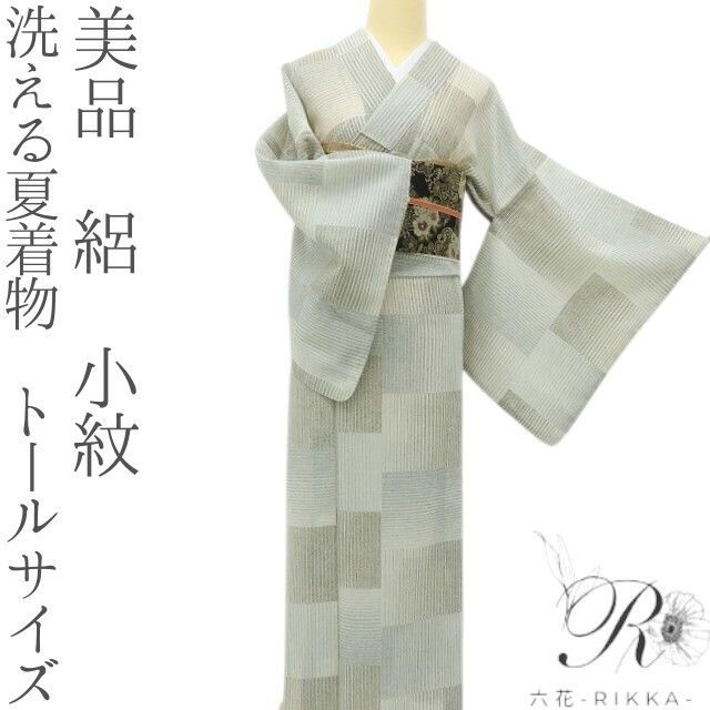 六花-RIKKA- 美品 洗える夏着物 絽❀しましまにズラシを見せる夏の粋❀トールサイズ 小紋 着物 A5319