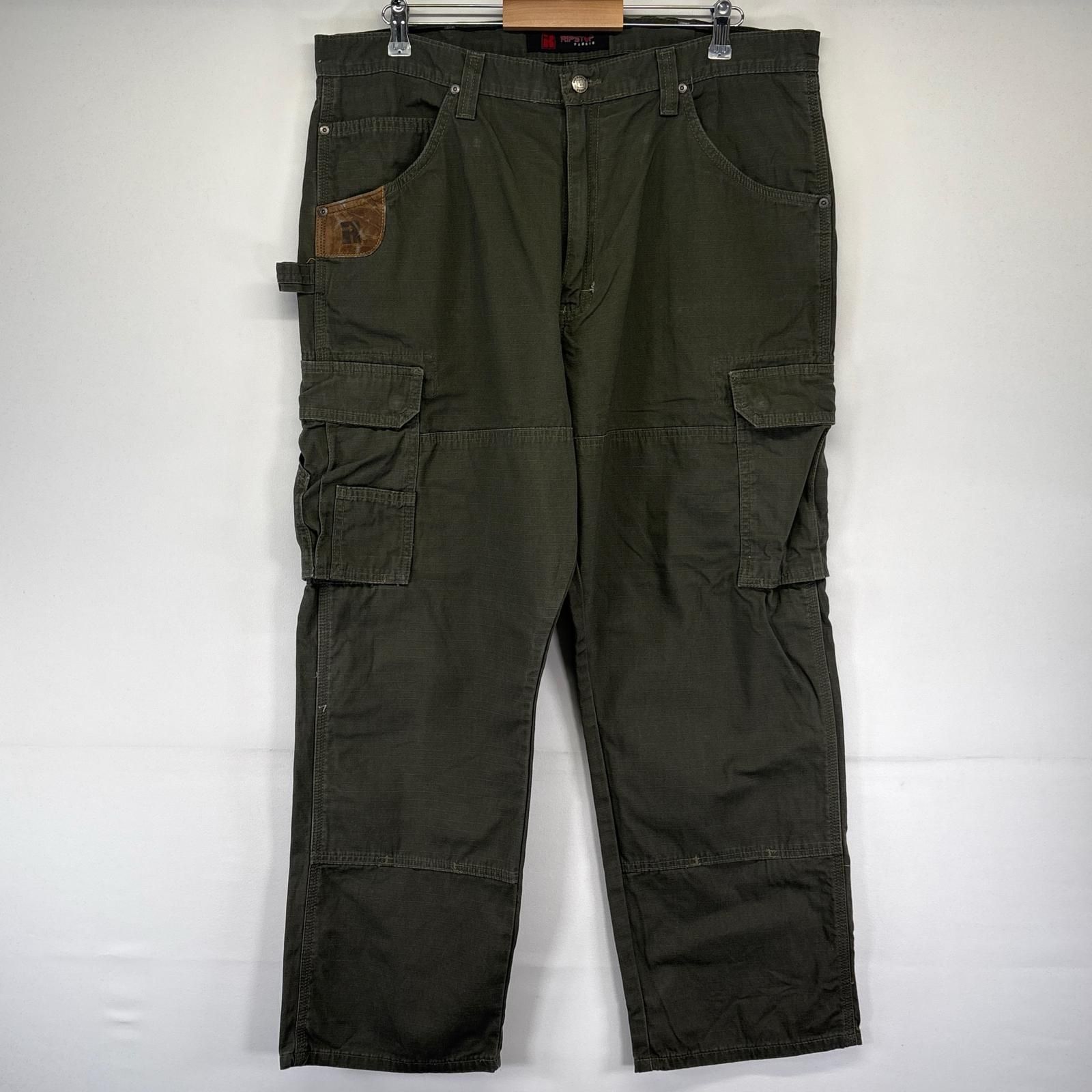 古着 ラングラー Wrangler パンツ ダック ペインター ダブルニー リップストップ ワーク 大きいサイズ W40×L36 グリーン系 メンズ