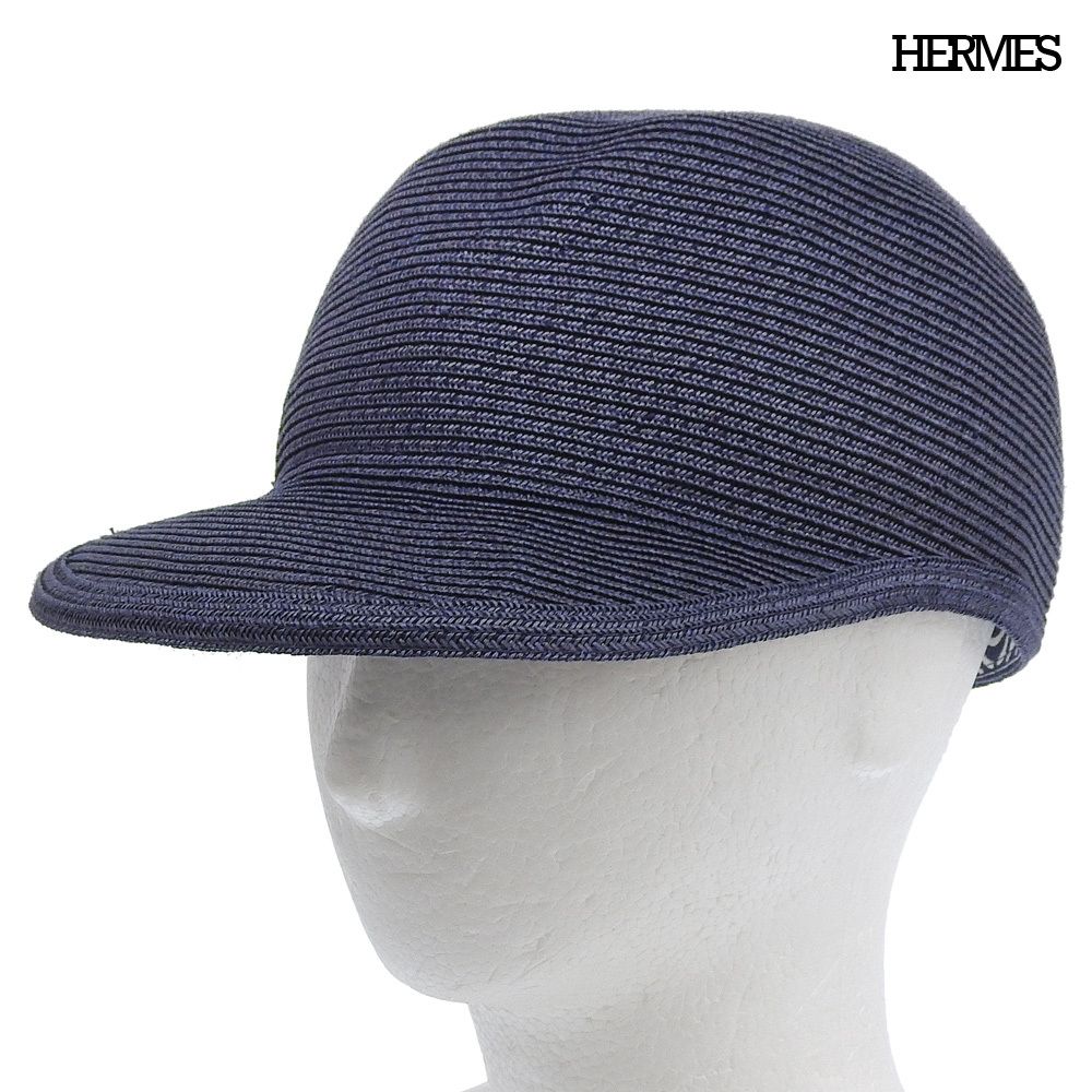 超美品 エルメス HERMES 現行 Emma cap エマ キャップ ペーパー 帽子 サイズ58 ネイビー 袋 ケース付き ほぼ未使用 26,390円