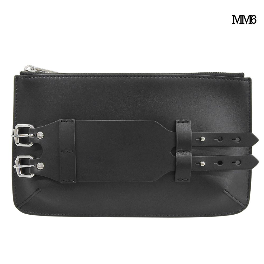 超美品 エムエムシックス MM6 現行 SB6WF0007 レザー ブレスレット ポーチ ミニ バッグ 黒 袋付き 定価84000円