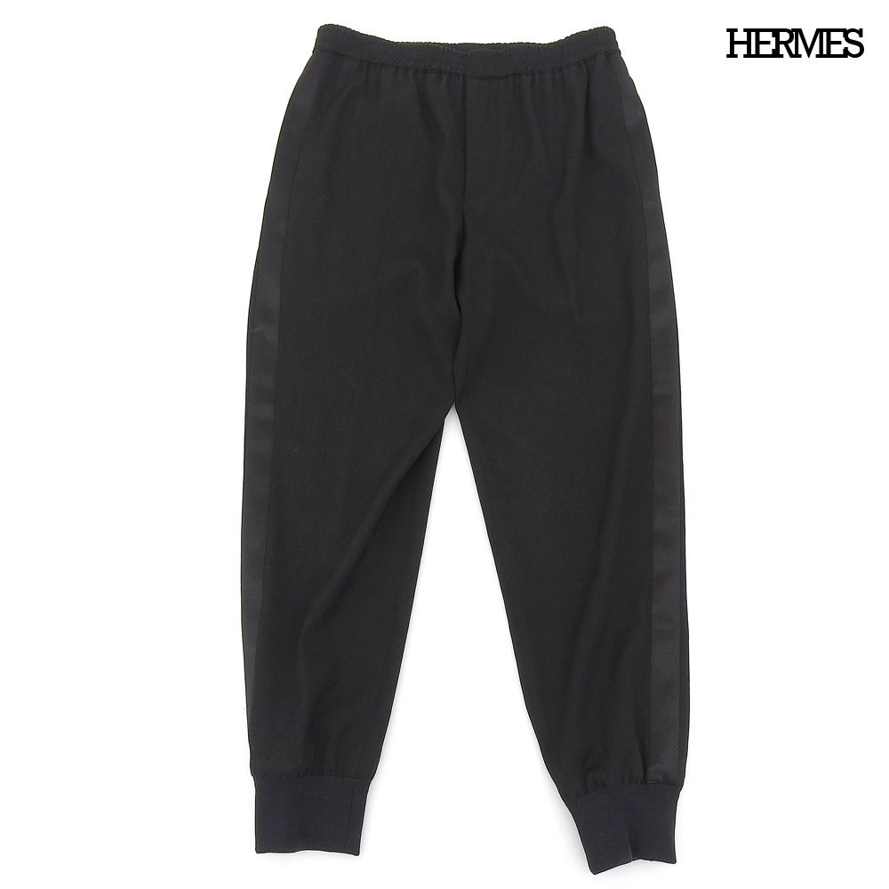 超美品 エルメス HERMES 2023年 ウール ドローストリング サイドライン パンツ ジョガーパンツ テーパード ブラック ほぼ未使用