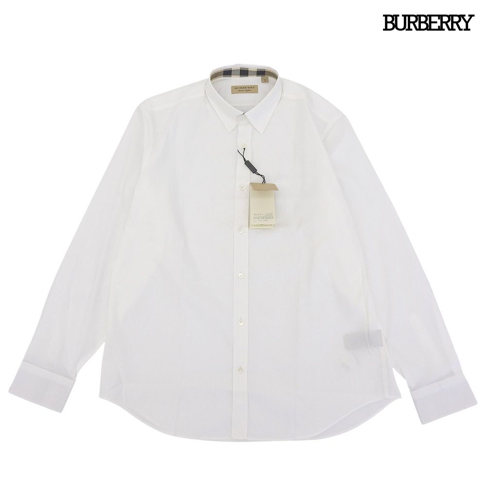 タグ付未使用 バーバリー BURBERRY 2020年商品 胸元ロゴ刺繍 バーバリーチェック 襟裏隠しチェック ホワイトシャツ ワイシャツ XL メンズ 白 11,627円