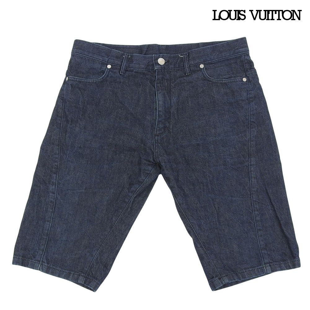 美品 ルイヴィトン LOUIS VUITTON バックロゴパッチ レザー デニム ハーフパンツ 38 レディース