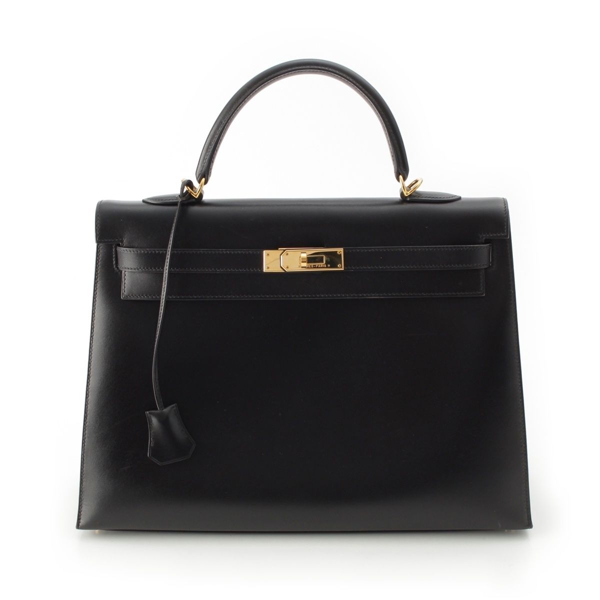エルメス □E刻印 01年 ケリー ボックスカーフ ゴールド金具 ハンドバッグ ブラック 35【中古】