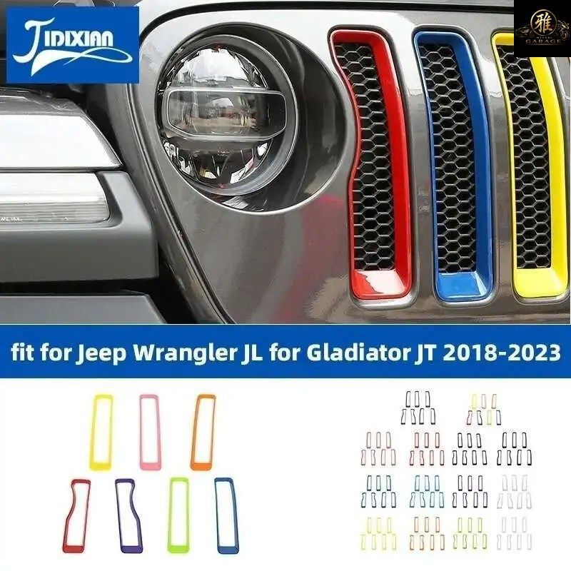 ジープ ラングラー JL グラディエーター JT 2018 - 23 車用エクステリア フロントグリル メッシュ装飾カバー