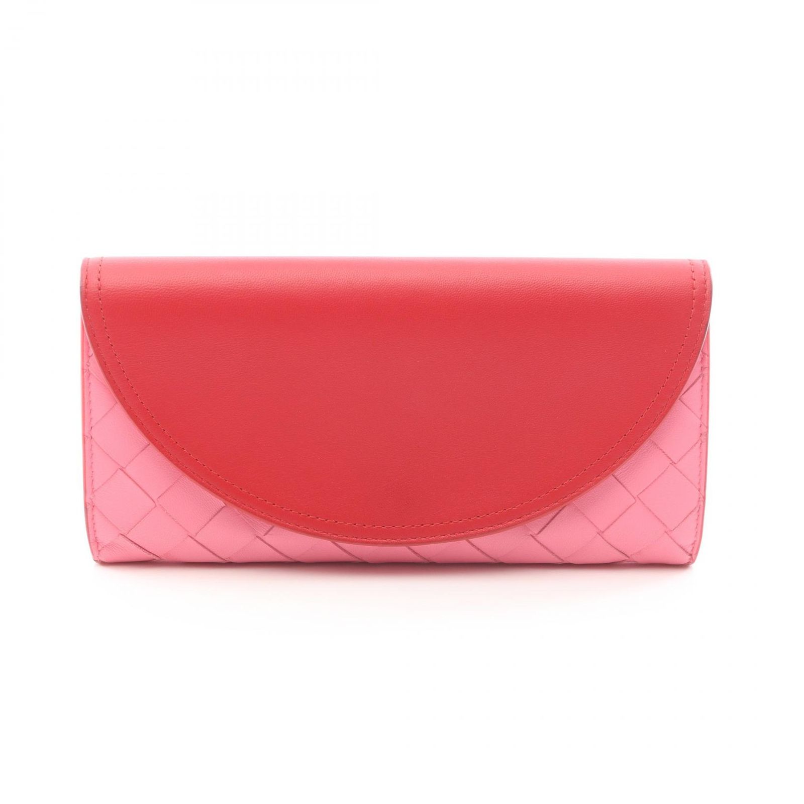 ボッテガヴェネタ BOTTEGA VENETA 二つ折り長財布 イントレチャート レッド/ピンク レザー イントレチャート ZIP長財布 レディース Used A