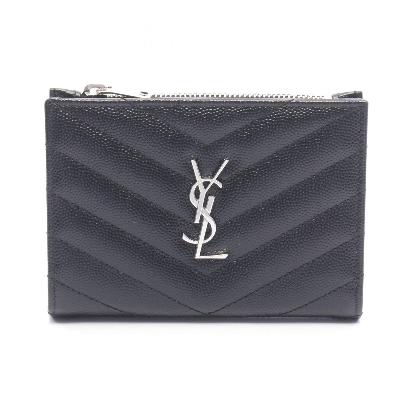 サンローランパリ SAINT LAURENT PARIS 二つ折り財布 モノグラム 668287BOW011000 ブラック レザー モノグラム 2パーツ ジップウォレット レディース Used A