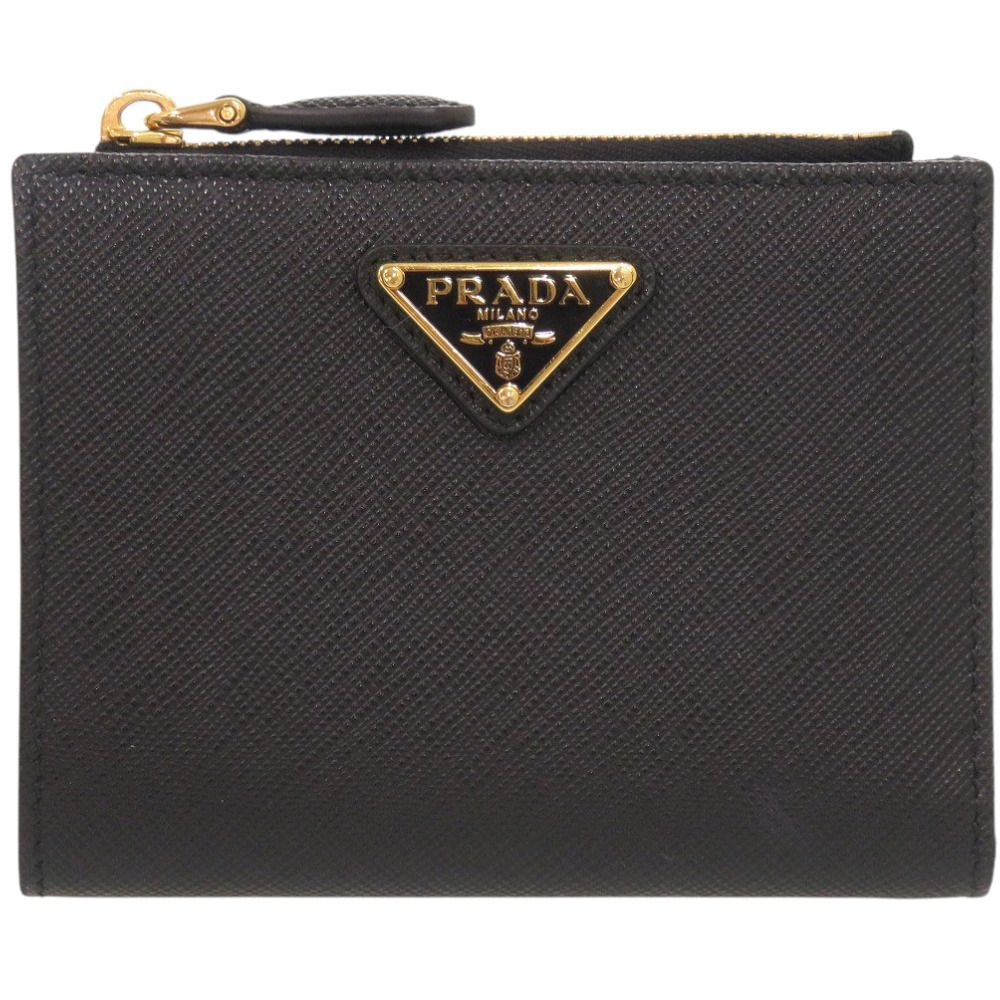未使用 プラダ サフィアーノ トライアングル 1ML050 レザー ブラック 二つ折り財布 黒 1708 PRADA