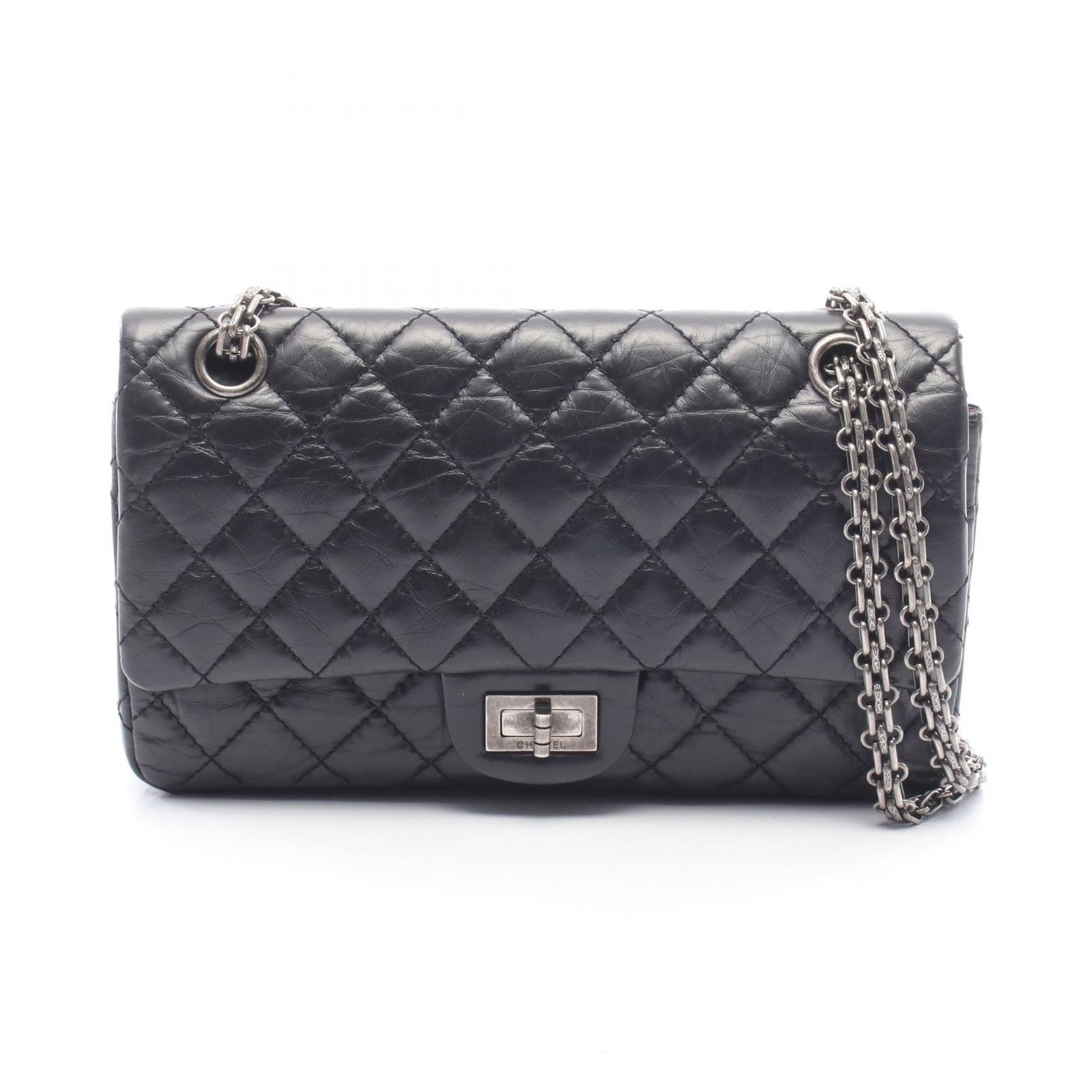 シャネル CHANEL ショルダーバッグ 2.55 マトラッセ マドモアゼルチェーン ブラック レザー 2.55 マトラッセ ダブルフラップ チェーンショルダー レディース Used A