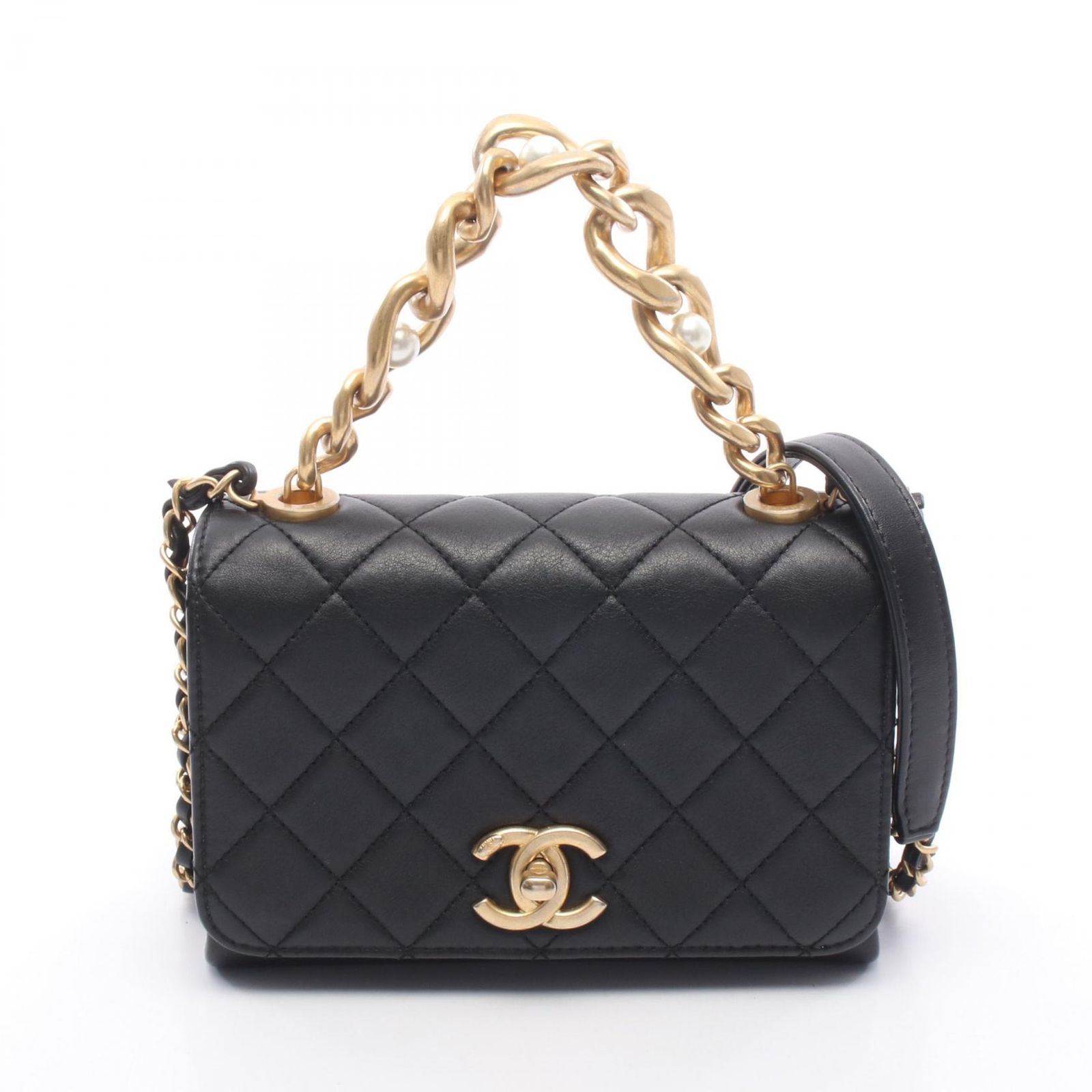 シャネル CHANEL ショルダーバッグ マトラッセ スモールフラップ ブラック ラムスキン(羊革) マトラッセ スモールフラップ チェーンショルダー レディース