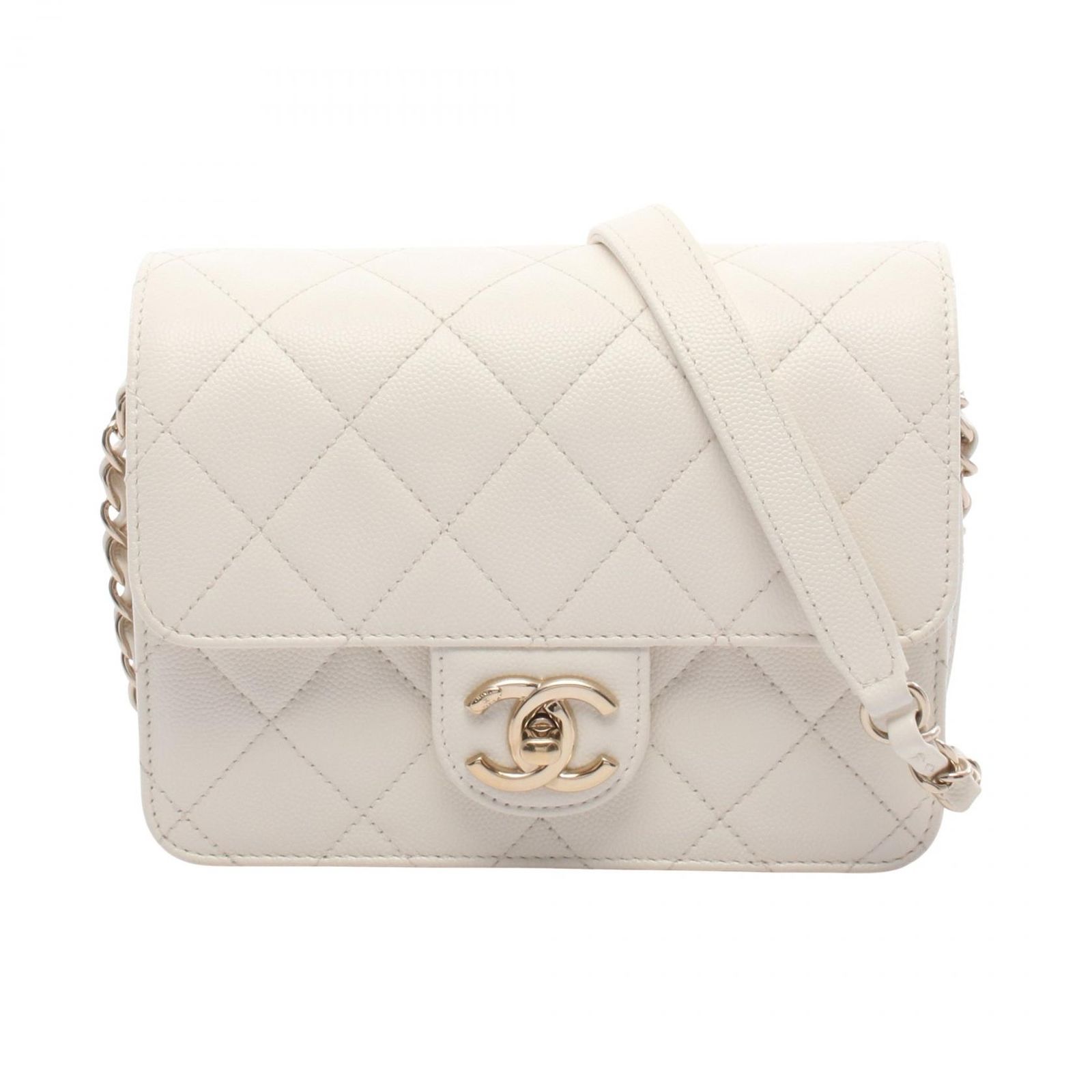 シャネル CHANEL ショルダーバッグ マトラッセ スモールフラップ ホワイト キャビアスキン(グレインドカーフ) マトラッセ スモールフラップ チェーンショルダー