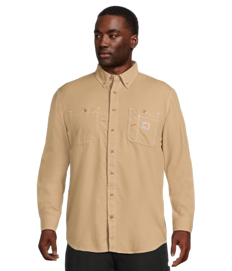 カーハート メンズ トップス シャツ トール Carhartt Big Tall FlameResistant Force Original Fit Lightweight Long Sleeve Button Front Shirt Darkhaki カーキ