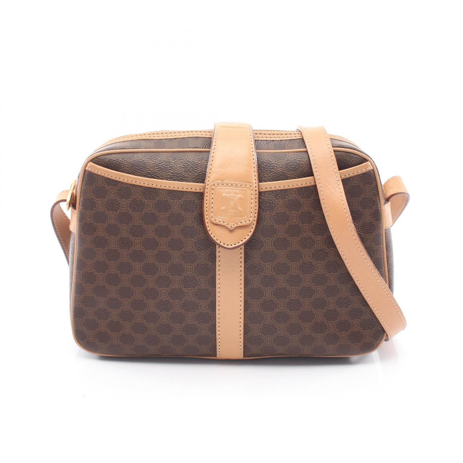 セリーヌ CELINE ショルダーバッグ マカダム ダークブラウン PVCコーティングキャンバス レザー マカダム ショルダーバッグ レディース Used B
