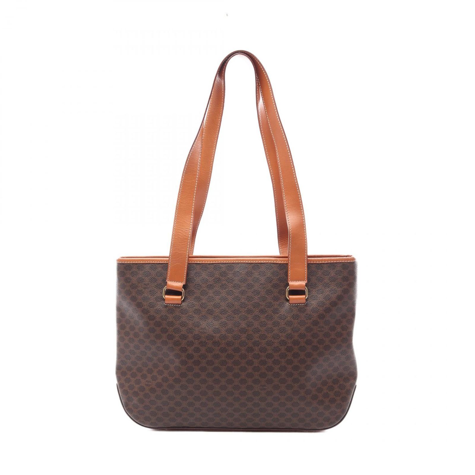 セリーヌ CELINE トートバッグ マカダム ダークブラウン/ブラウン PVCコーティングキャンバス レザー マカダム ショルダートート レディース Used B