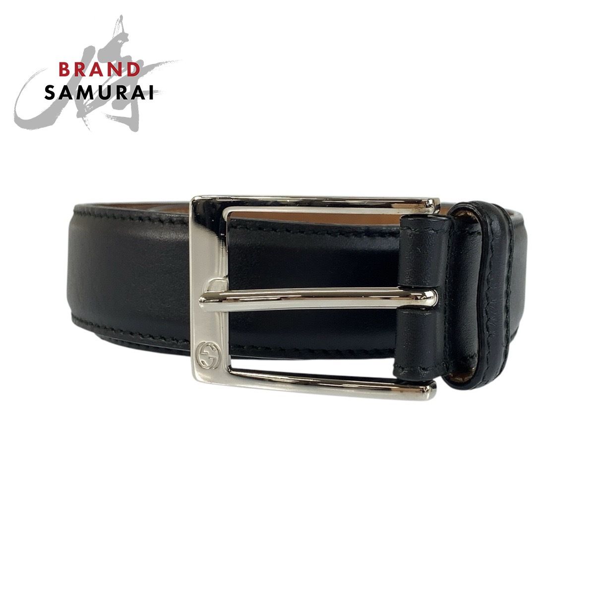 美品 GUCCI グッチ 85cm/34インチ ブラック 黒 シルバー金具 レザー 345658 ベルト メンズ 602634【中古】
