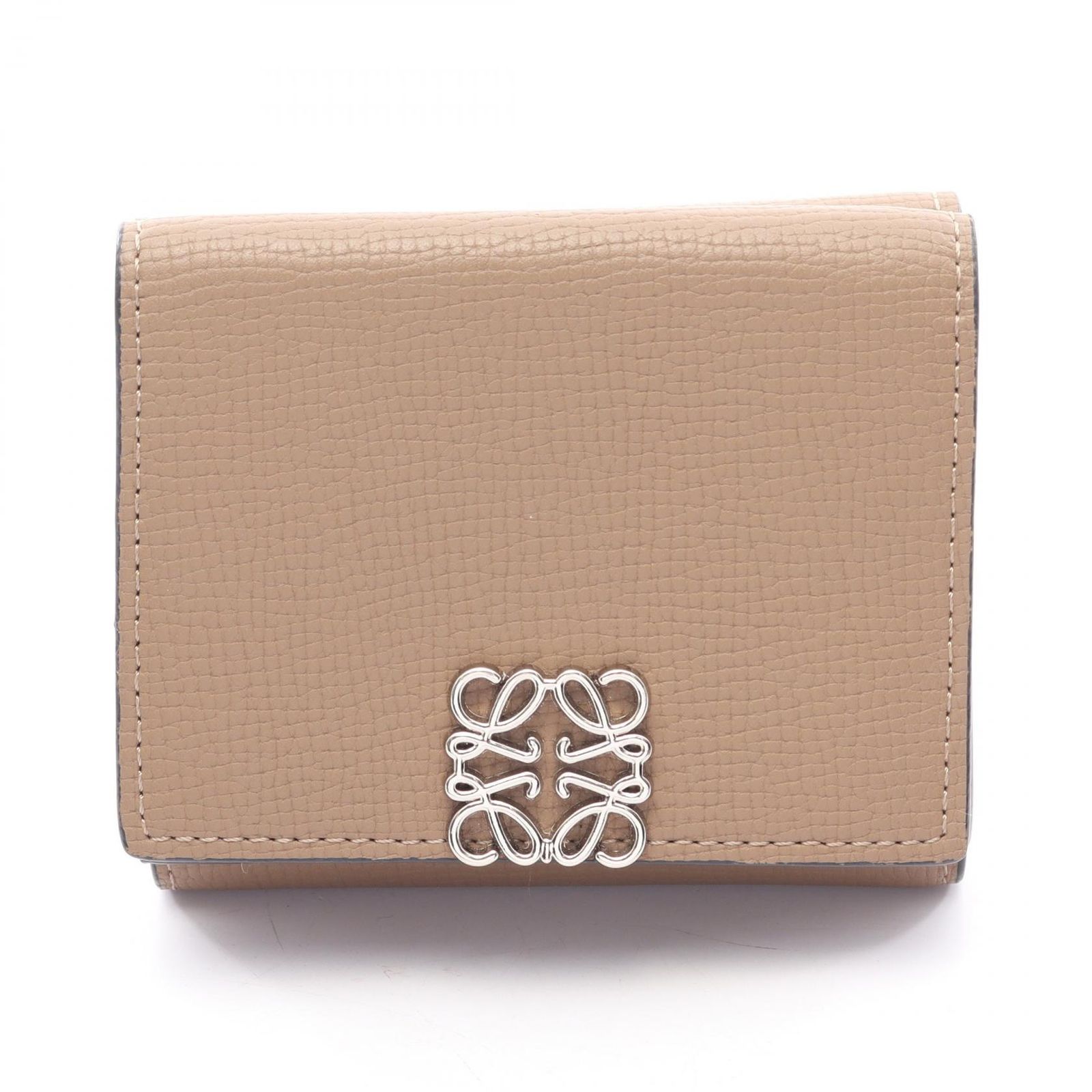 ロエベ LOEWE 三つ折り財布 アナグラム トライフォールド ウォレット C821TR2X1 グレージュ レザー アナグラム トライフォールド ウォレット レディース Used A
